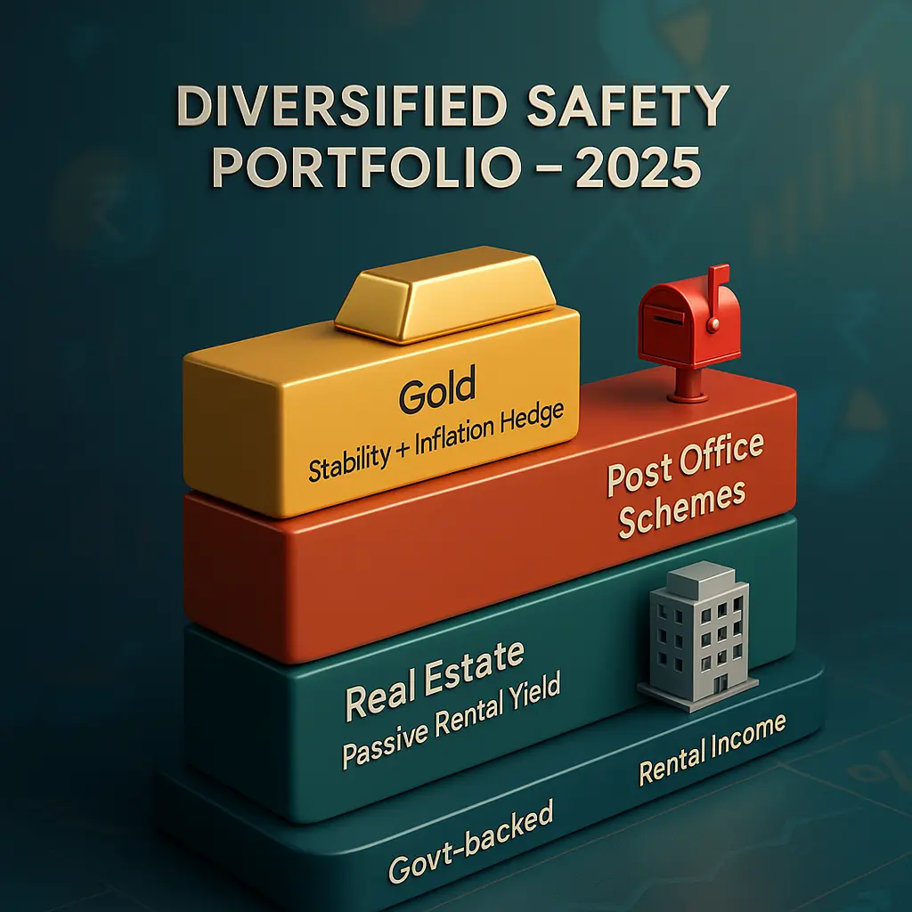 A 3D illustration of a diversified safety portfolio highlighting the safest investment